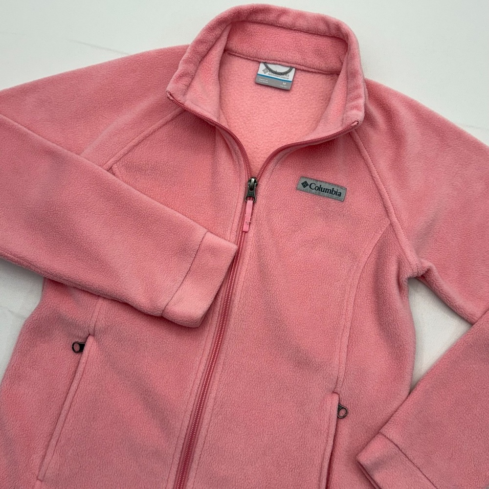 Columbia Full Zip Fleece Jacket Girls Medium 10-12 Pink Long Sleeve Pockets